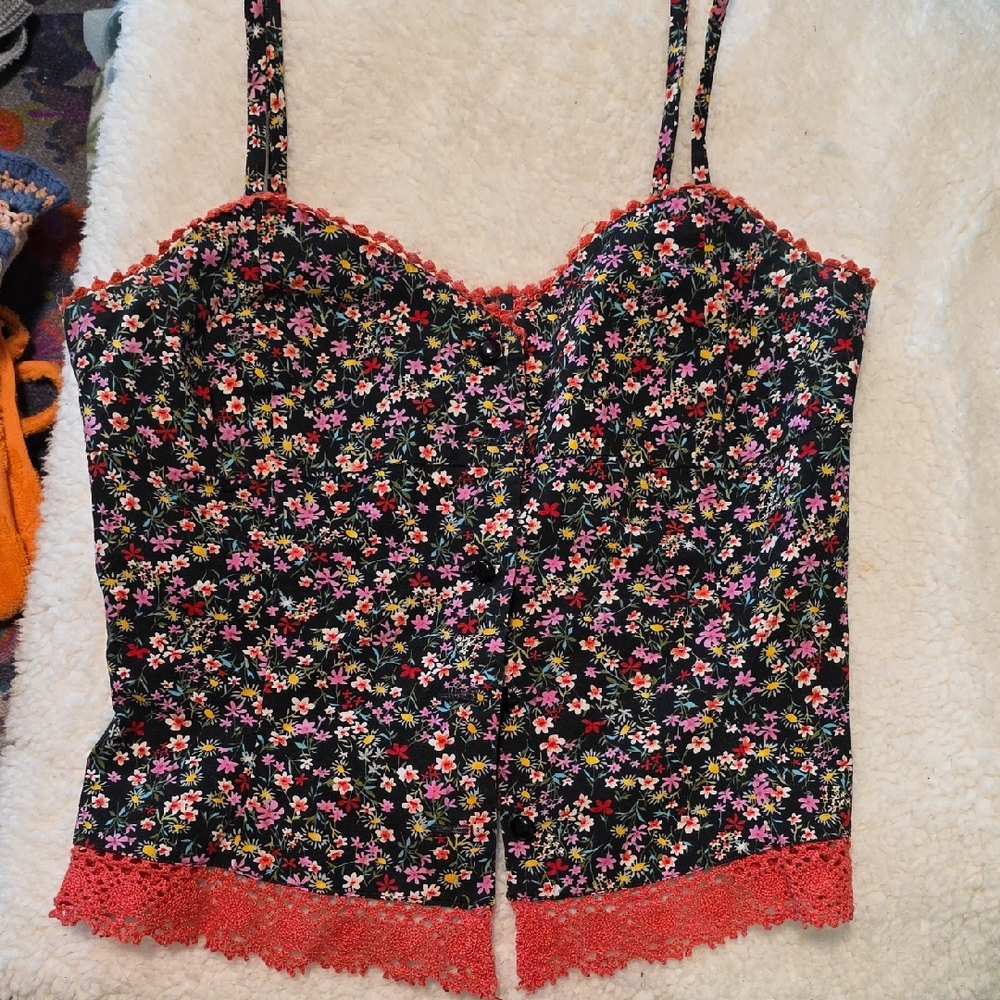 Floral Lace Trim Camisole Top